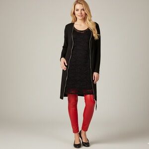 PowWow Y2K Zip Jacket Lace Sheer Front Long Top Stretch Goth Fairy Chic Black M